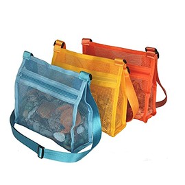 MUYIZI Beach Mesh Bag Beach Shell Bags for Holding Beach Shell ,Toys (Blue&Yellow&Orange，3pack) Multicolored