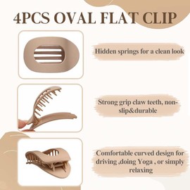 4 Stück Haarklammer Flach,starker Halt Frauen-Haarspangen Damen, matte große haarklammer für dünnes und dickes Haar, gebogenes Design für Liegen und Fahren (Neutral)