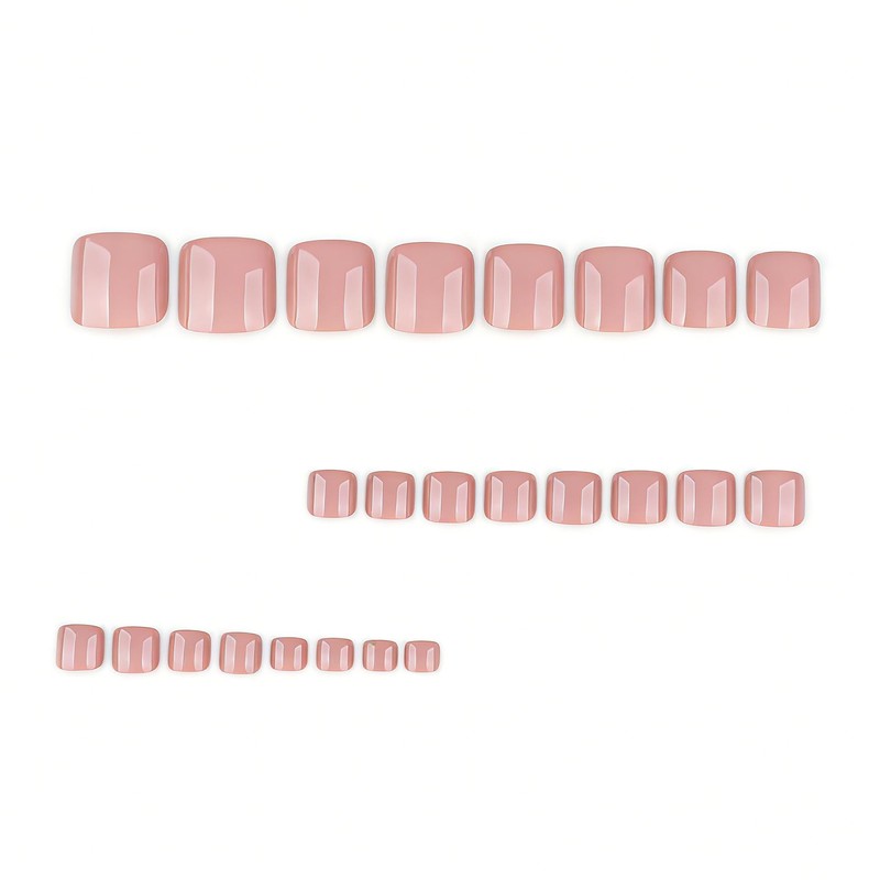 Nude Pink Press on Toenails Short Square Glossy Fake Toe