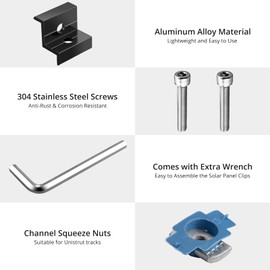 Anbte 20pcs Solar Panel End Clamp for Standard Unistrut, Aluminum 30mm/35mm Solar Panel Brackets with Nuts Bolts, Solar Panel Mounting Kit for Metal Roof, Tin Roof, Flat Roof, Sheet Roof, RV, Black