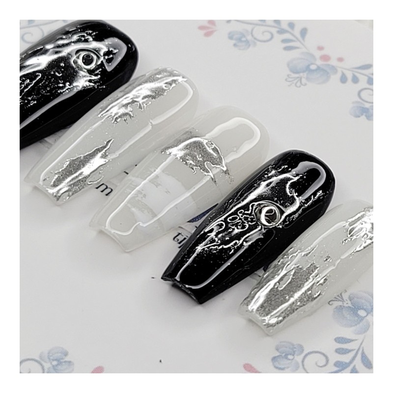 Metallic Dripping Handmade Nail Tips - Almond S / 메탈릭