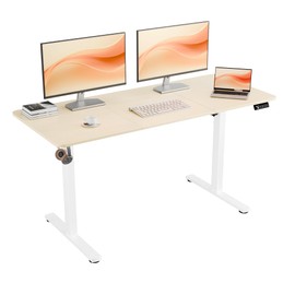 ERGOMAKER Electric Standing Desk, 55" x 23.6" Height Adjustable Sit Stand Desk with Splice Board for Home Office, Computer Desk Memory Preset (White Frame, Gold Oak Desktop)