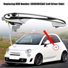 Exterior Chrome Door Handle for Fiat 500 2012-2018, Outer Door Handle Easy to Install, Front Rear Driver & Passenger (Left Driver's seat Outer Handle)