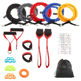 15 PCS Resistance Bands Set, 20-40lbs Exercise Tubes with Handles, Protective Nylon Sleeves, Door Anchor & Ankle Strap, Stretch Bands for Full Body Workout, Strength Training for Men & Women