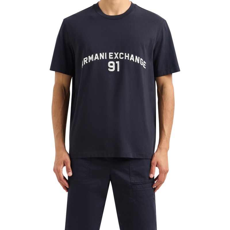 Armani Exchange Men's Big Embroidered Logo, Regular Fit, Blue, XXL