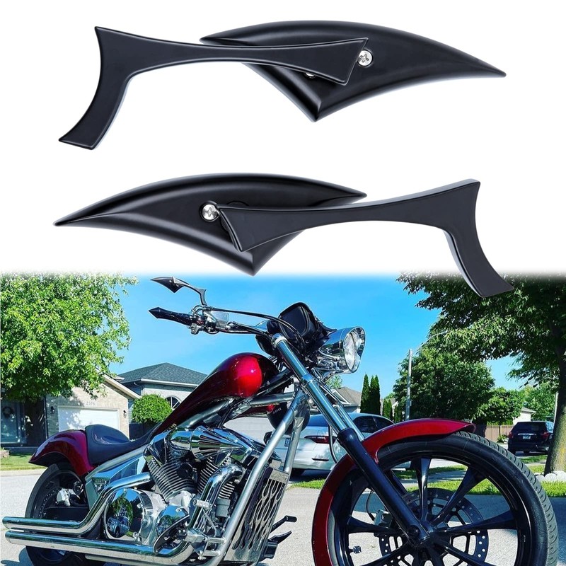 Black 8mm/10mm Motorcycle Spear Blade Rear View Side Mirrors for