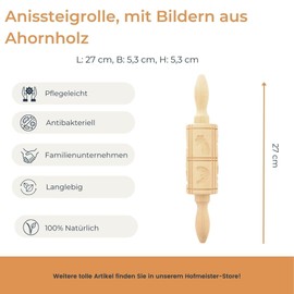 Hofmeister® Rolling Pin Made ofBeech Wood, Rolling Dough Quickly And Evenly, Suitable for Any Baking Tray, Baking With Rolling Pin, Made iEurope, Durable Rolling Pin, EU Production