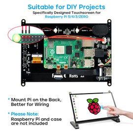ROADOM 7’’ Raspberry Pi Screen, IPS1024×600,Responsive Smooth Touch,Dual Built-in Speakers,HDMI Input,Compatible with Raspberry Pi 5/4/3,Driver Free