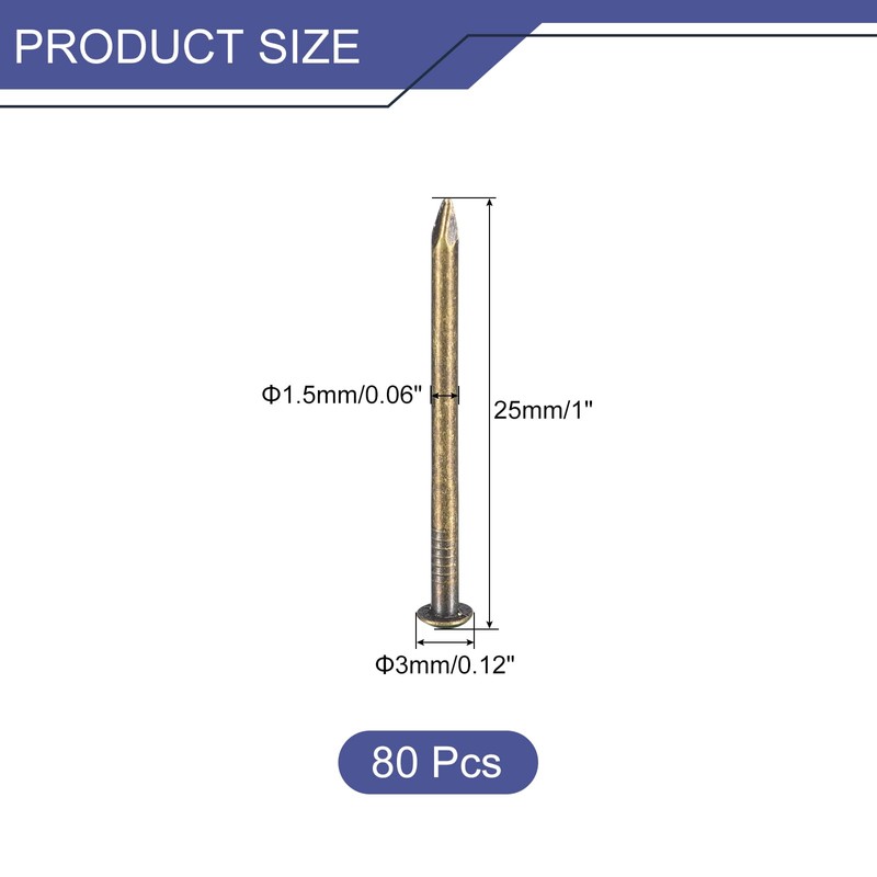 sourcing map 80 Pcs Small Tiny Nails 1.5mmx25mm(DXL) Tiny Brass