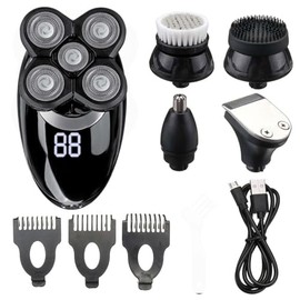 Head Shavers for Bald Men, 5 in 1 Rechargeable Electric Shaver Five Floating Heads Razors Hair Clipper Nose Ear Hair Trimmer Men Facial Cleaning Brush