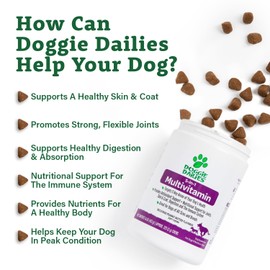Doggie Dailies Doggie Dailies 5 in 1 Multivitamin for Dogs, Dog Multivitamin for Skin and Coat Health, Joint Health, Improved Digestion, Antioxidants, Support a Healthy Immune System (Peanut Butter) 225 Soft Chews