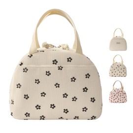 GODWOODS Corduroy Lunch Bag with Cotton Webbing Handles - 6.65L Thermal Insulated Food Tote, Leakproof Reusable Meal Prep Container for Office, Picnics & Travel (25x14x19cm) (BlackClub)