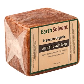 Earth Solvent Premium Organic African Black Soap, for Acne Skincare and other Unwanted Skin Conditions. Pure and Natural Ingredients Raw African Black Soap Bar for All Skin Types (16oz)