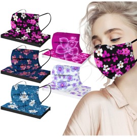 GOGCIAO Spring Theme Disposable Face Cover with Designs for Adults Women,Flower Floral Printed Pattern,50Pcs
