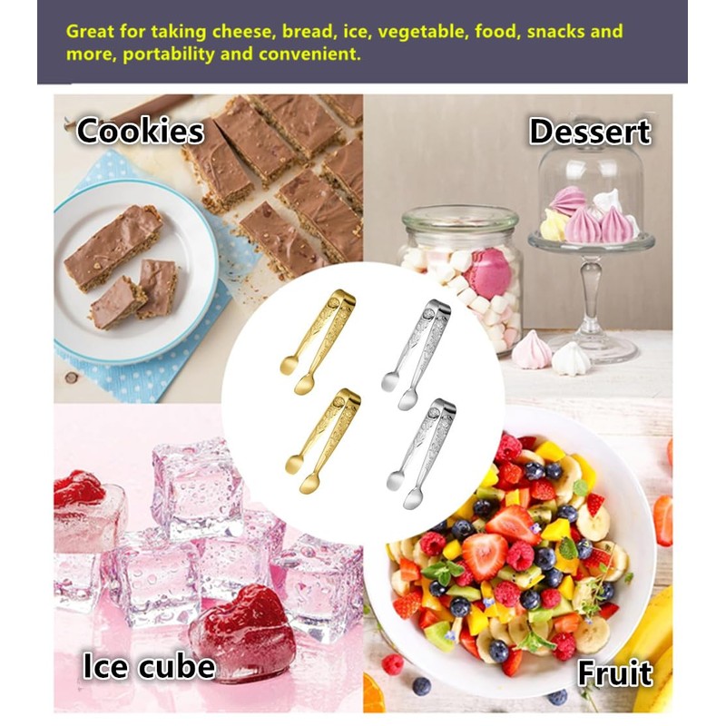 4 pcs Sugar Cube Tongs,Rose Relief Sugar CubeTongs, Rose Relief