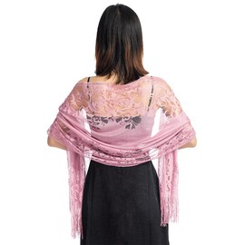 FAIRYGATE Womens Scarf Wraps Floral Lace Fringed Tassel Wedding Cape Evening Party Shawl Warm Scarfs Pink Scarves A0616