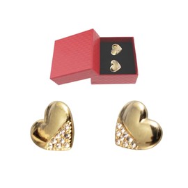 Aretes chapa de oro mujer corazon 18k con cristales brillantes, Seguro tipo poste, Medida 1Cm.