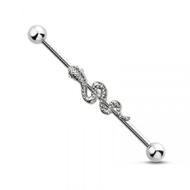 Pierced Owl 14GA 316L Stainless Steel Snake Industrial Barbell (Silver Tone)