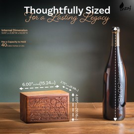 INTAJ Handcarved Rosewood Tree of Life Small Urn for Human Ashes - 40 lbs Floral Carving Wooden Cremation Urn Box for Child Youth - Decorative Spiritual Funeral Memorial Casket TSA Approved