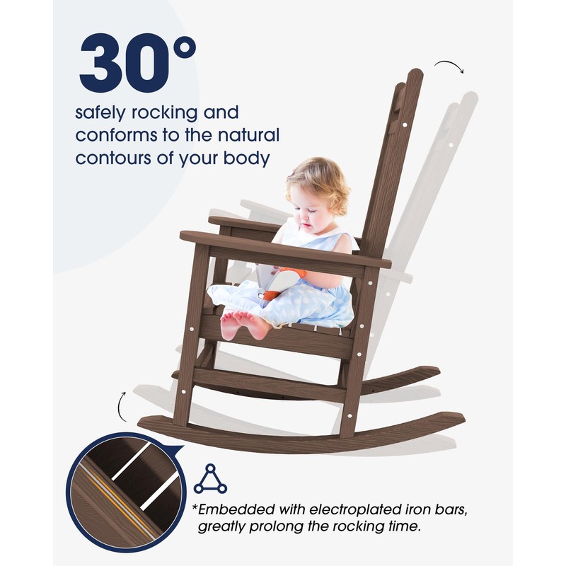 KINGYES Outdoor Patio Rocking Chair, Brown