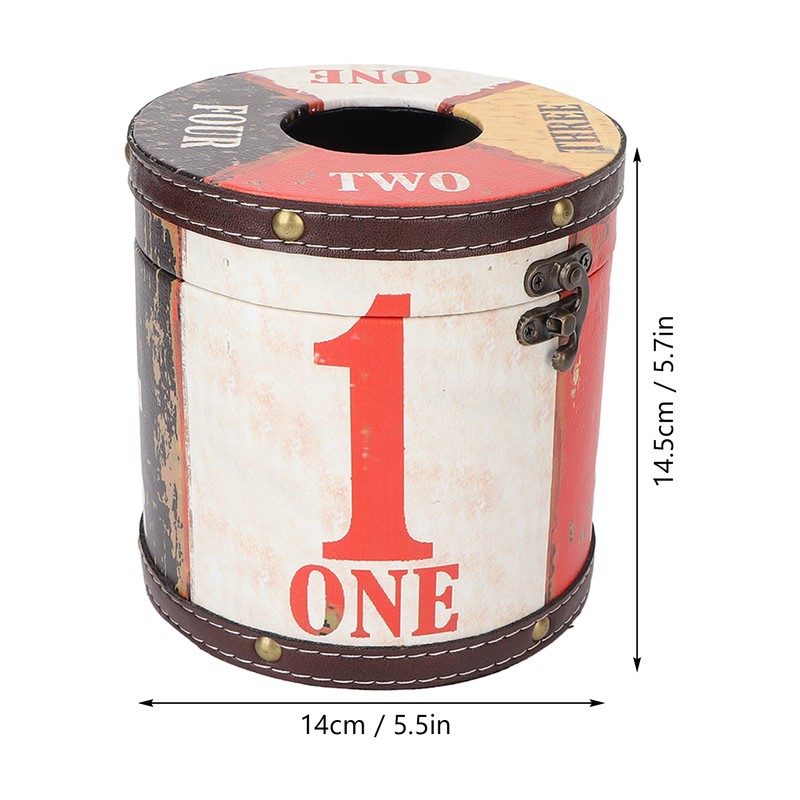 Retro Tissue Box Cylindrical Fashionable PU Leather Wooden Napkin Storage