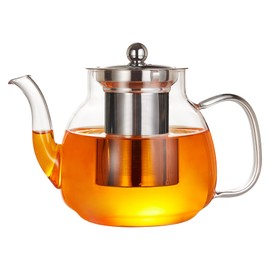 Mzowgzk Glass Teapot, 37oz/1100mL Glass Kettle Teapot with Removable Stainless Steel Filter,Borosilicate Clear Glass Teapot for Loose Tea&Blooming Tea for Tea Maker,Stovetop & Microwave Safe Tea Pot