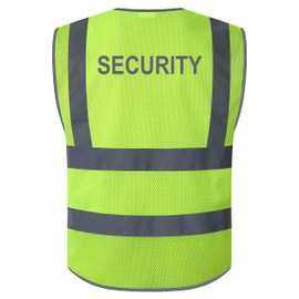 JKSafety 9 Pockets Class 2 Security Hi-Vis HQ Mesh Lite Hi-Vis Zipper Front Safety Vest | Neon Color Body with Retro-Reflective Strips | Comply ANSI/ISEA Safety Standards (200-Security-Yellow, XL)