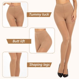 MANZI 2 Pairs Compression Pantyhose for Women Shaping Black Tights 10-15mmHg Support 50D Opaque Tights Compression Stockings（Natural,S）