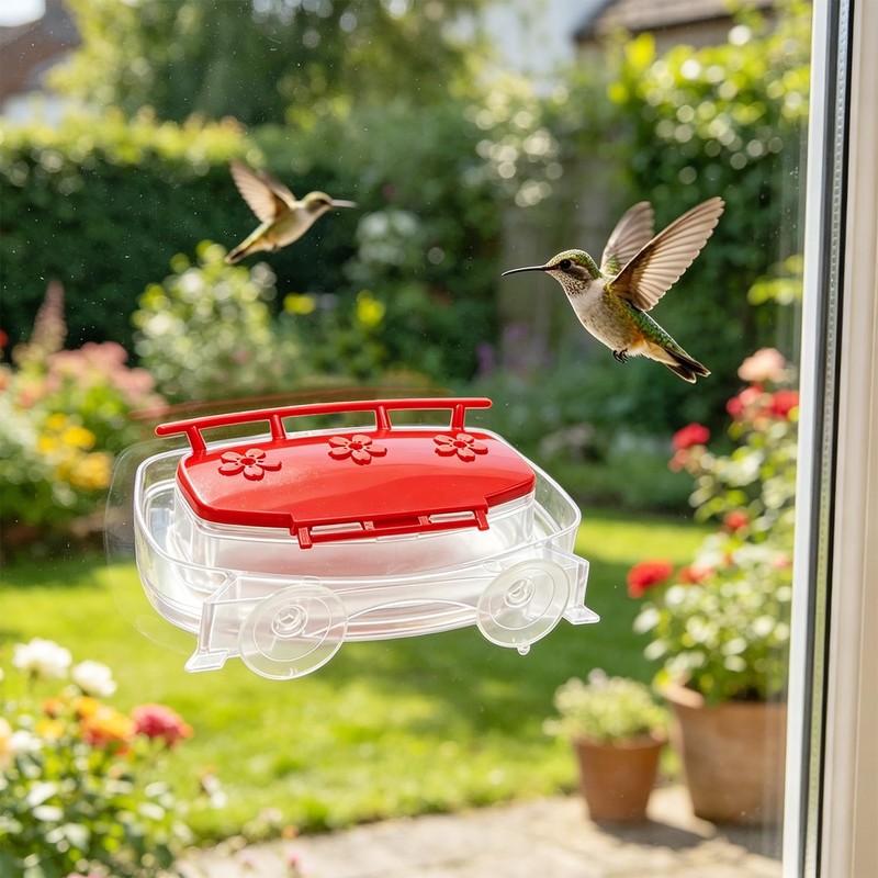 Stentec Window Hummingbird Feeder 2 Pack, Plastic Bird Feeding Tray