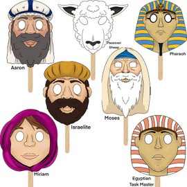 Passover Character Masks, Laminated Pesach Stick Puppets for Seder