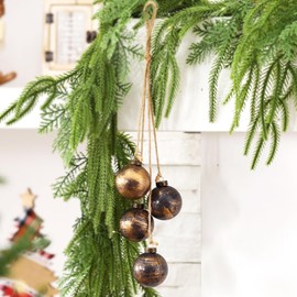 Amyhill Brown Christmas Ball Hanging Ornaments Antique Brass Plastic Christmas Ball Ornaments with Jute Rope Xmas Baubles Tree Decoration Vintage Shatterproof Decor for Home Indoor Holiday Party