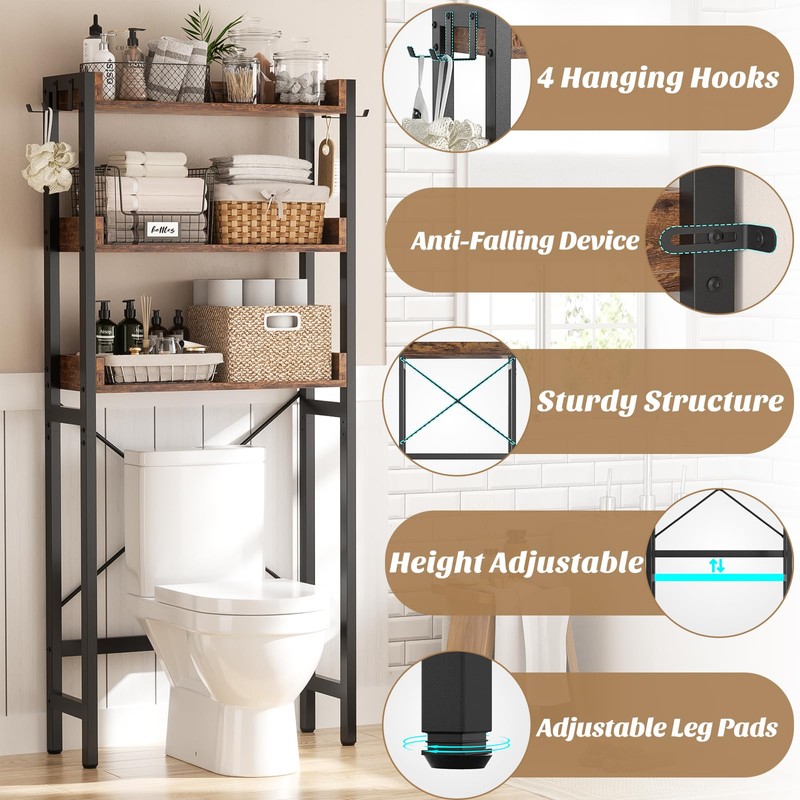 Ecoprsio Over-The-Toilet Storage Rack, 3-Tier Bathroom Organizer Shelf Over Toilet,