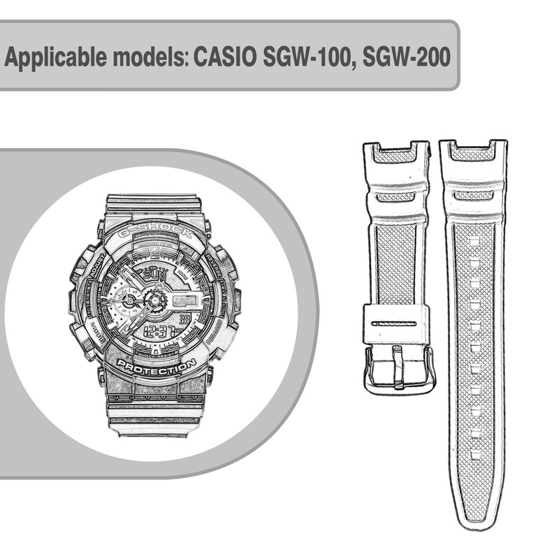 Waterproof Natural Resin Replacement Watch Band for Casio Sport SGW-100