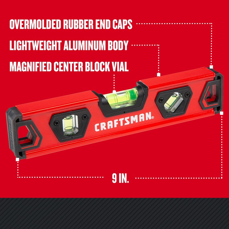 CRAFTSMAN Torpedo Level, 9 Inch, With Shock Absorbing End Caps