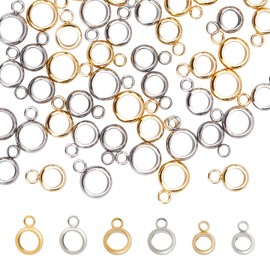 SUNNYCLUE 1 Box 60 Pieces Stainless Steel Iron-On Beads Tube Bails Loop Hanger Links Connectors with Loop European Large Hole Spacer Loose Column Bails for Jewellery Making Snake Chain Beading DIY