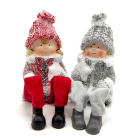 DARO DEKO Winterkinder Corner Stool 2 Pieces Girls and Boys 22 cm Decorative Figure Christmas Decoration