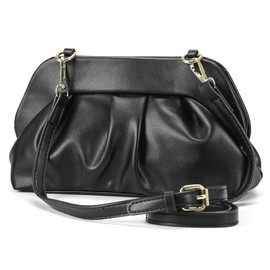 UIZUJWP Women's Cloud Pouch Bag Dumpling Clutch Purse Ruched Small Crossbody Shoulder Handbag with Removable Strap, Black