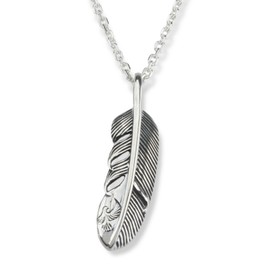 EPIC BOLEN sv925 Silver Necklace, Feather Eagle, Feather, Bird, Men's Necklace, Small, Silver Pendant, Azuki Chain, 17.7 inches (45 cm), Sterling Silver, No Gemstone