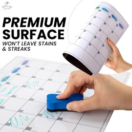 Zulay Kitchen Magnetic Dry Erase Calendar Whiteboard Kit - Magnetic Calendar For Fridge Includes Magnetic Notepad, 4 Colored Markers, & Eraser - Monthly Magnetic Fridge Calendar, 15" x 11.5" (Rainbow)