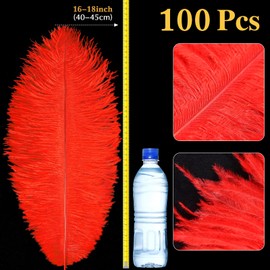 XunYee 100 Pcs Large Natural Ostrich Feathers Plumes Bulk for Centerpiece 16-18 Inch (40-45 cm) Feathers for DIY Crafts Christmas Wedding Party Decorations (Red)
