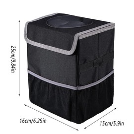 AIMALL Hanging Car Storage Box, Multifunctional Foldable Car Trash Can with Waterproof Material, 5.9 x 6.29 x 9.84in Black & Grey Edge Car Organiser