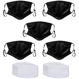 Face Masks Washable UK with Filters - Reusable/Adjustable/Washable Black masks -Cotton fabric facemasks (5 pack+ 20 filters) - UK Seller