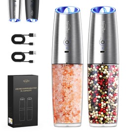 9oz XL Capacity Sangcon Gravity Electric Salt and Pepper Grinder Set Shaker Rechargeable - USB-C No Battery Needed One Hand Operation Adjustable Coarsenes Automatic Mill