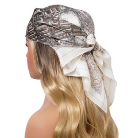 CHUNG Women's Scarf Satin Bandanas Printed Pattern Fashion Scarves Silk Feeling Handbag Hair Wrap Ribbons Handkerchief Necktie Square 27.5",Tower-53