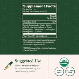 Global Healing Center - Organic Ashwagandha Supplements Drops - KSM-66 Ashwagandha Extra Strength for Men & Women, Helps Promote Relief from Stress, Mood Support, Organic (2 Fl Oz)