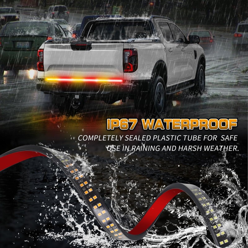 XRIDONSEN 48 inch Truck Amber Red Tailgate Strobe Lights Strip