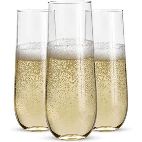 Prestee 24pk Stemless Plastic Champagne Flutes - 9 Oz, Clear Plastic Wine Glasses, Shatterproof Mimosa Bar Supplies, Disposable Cocktail Glasses, New Years Eve Party Supplies 2023
