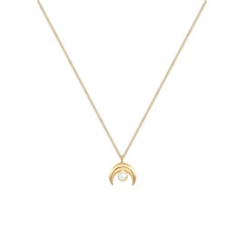 Elli Women's Crescent Moon Astro Look Moonstone Necklace in 925 Sterling Silver Gold-Plated, 40 cm, Silver, Moonstone