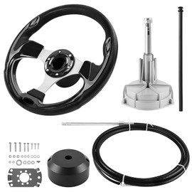 QYMOPAY Boat Steering System, 16ft Cable Outboard Steering Kit 3/4"" Standard Tapered Shaft, Boat Steering Control Cable for Yachts, Fishing Boats and Other Watercraft - with Steering Wheel