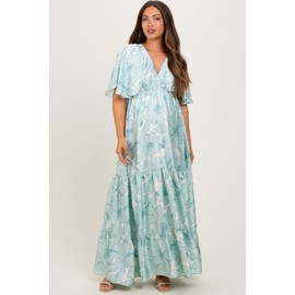 PinkBlush Sage Floral Short Sleeve Deep V-Neck Tiered Maternity Maxi Dress